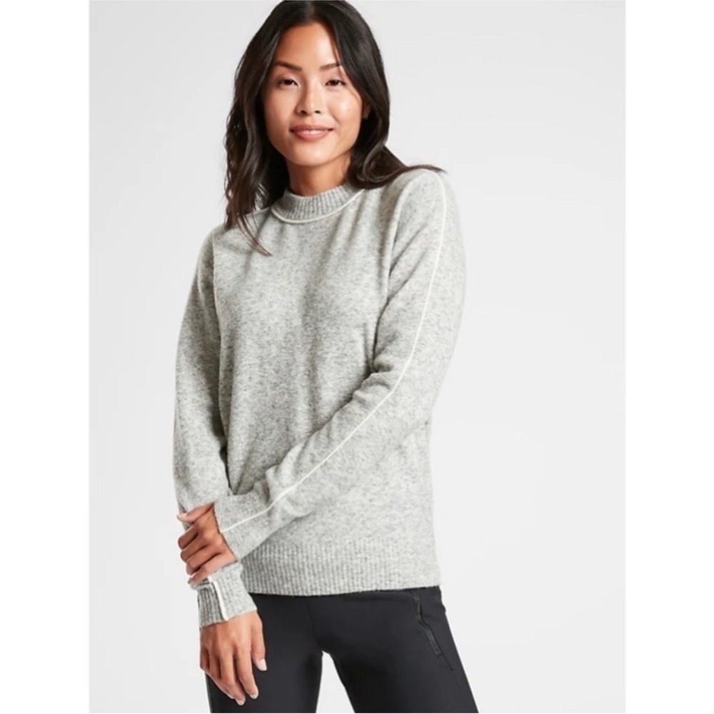 Athleta Merino Wool Sweater Gray Piped Mock Neck Soft Knit XXS - Picture 2 of 8